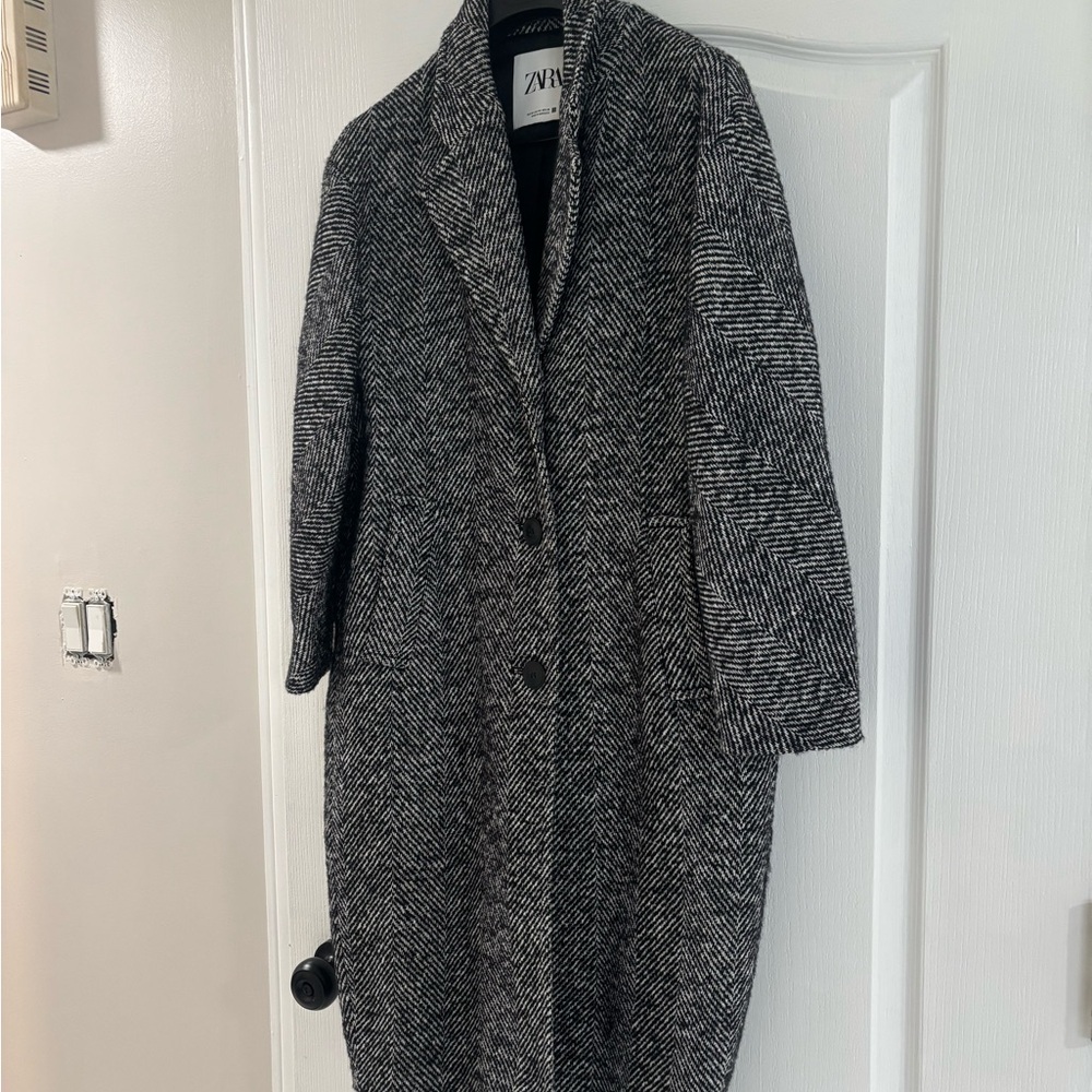 Zara Women's Gray Herringbone Trench Coat